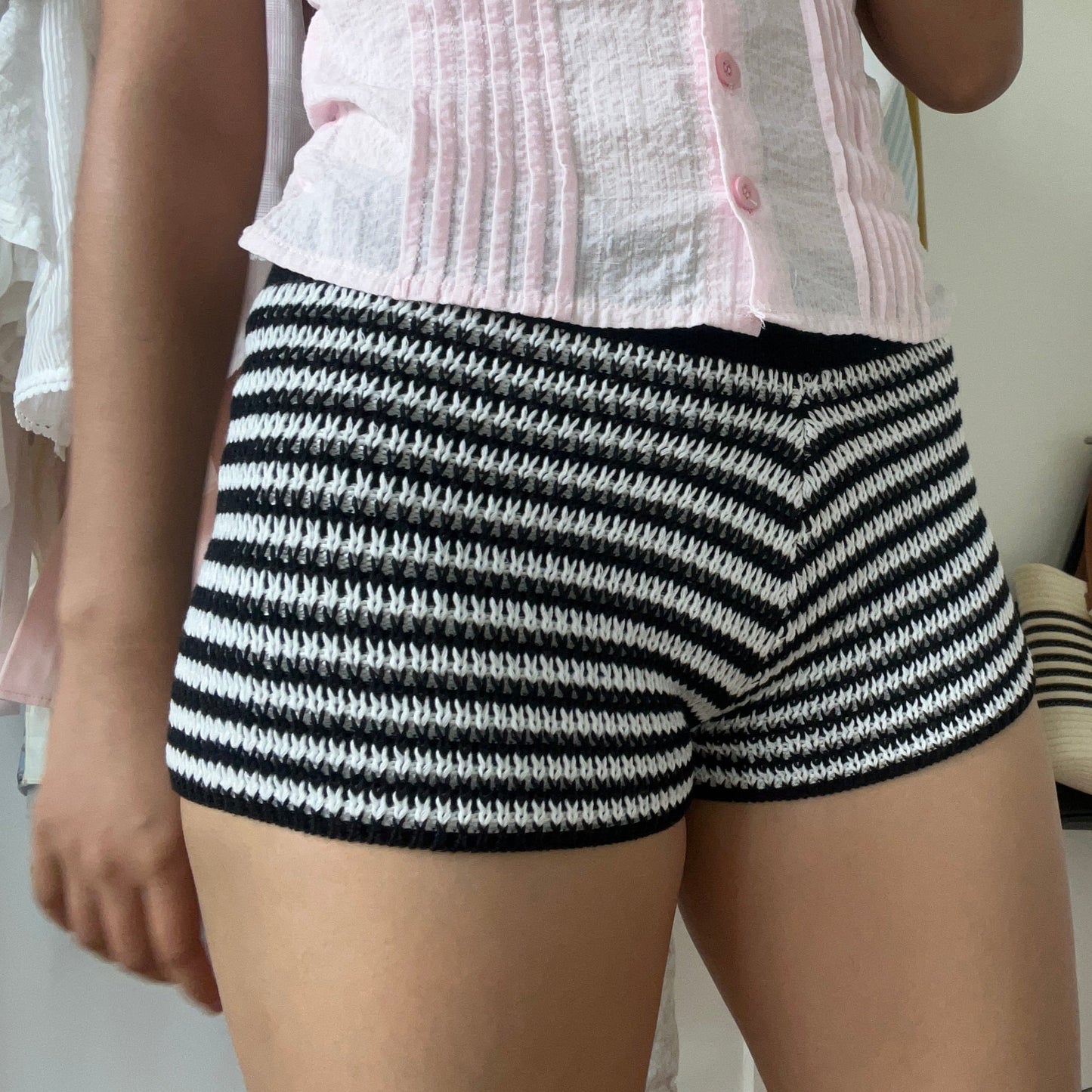 Jennie Black & White Crochet Shorts