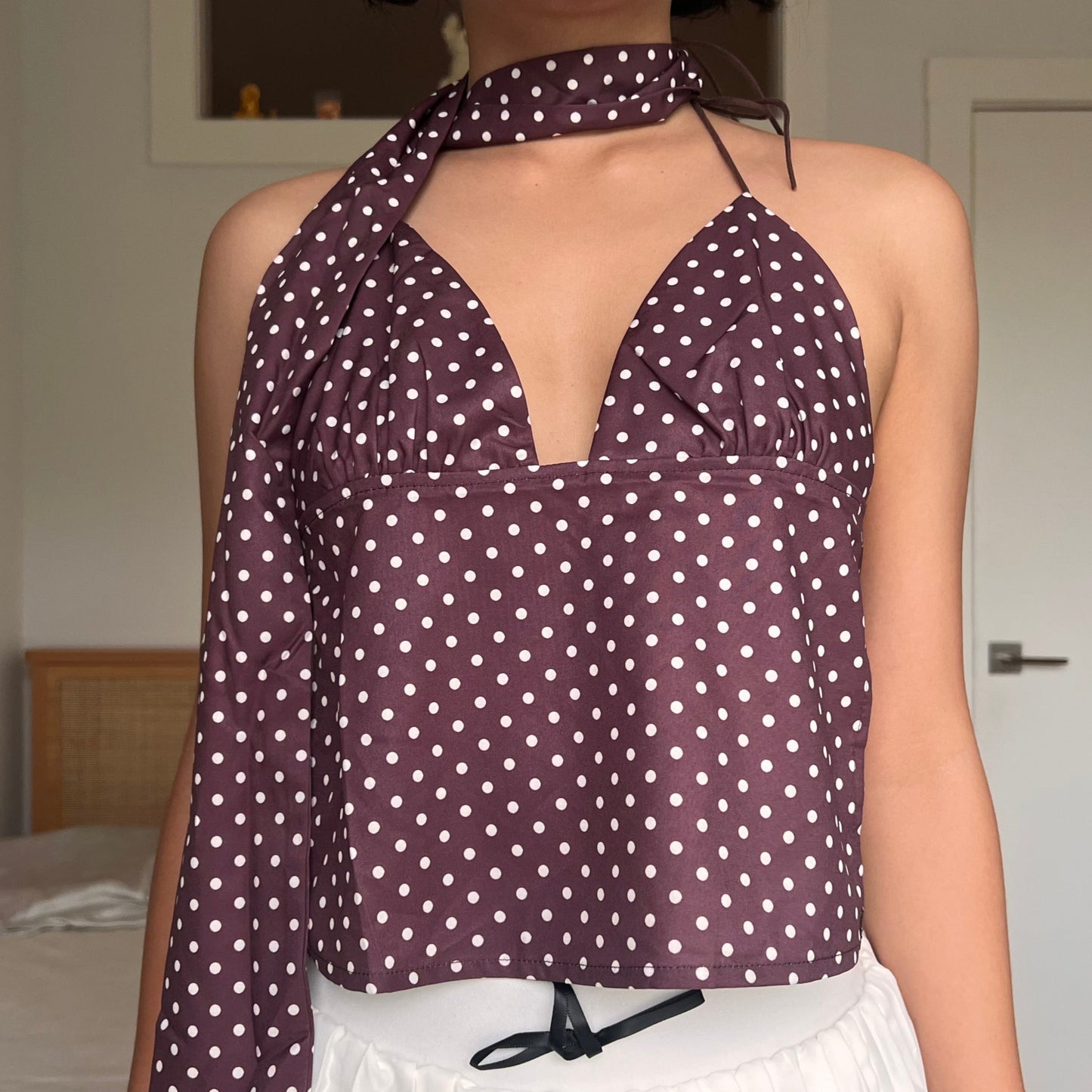 Maddi Brown Neck Scarf Top