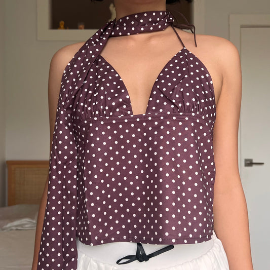 Maddi Brown Neck Scarf Top